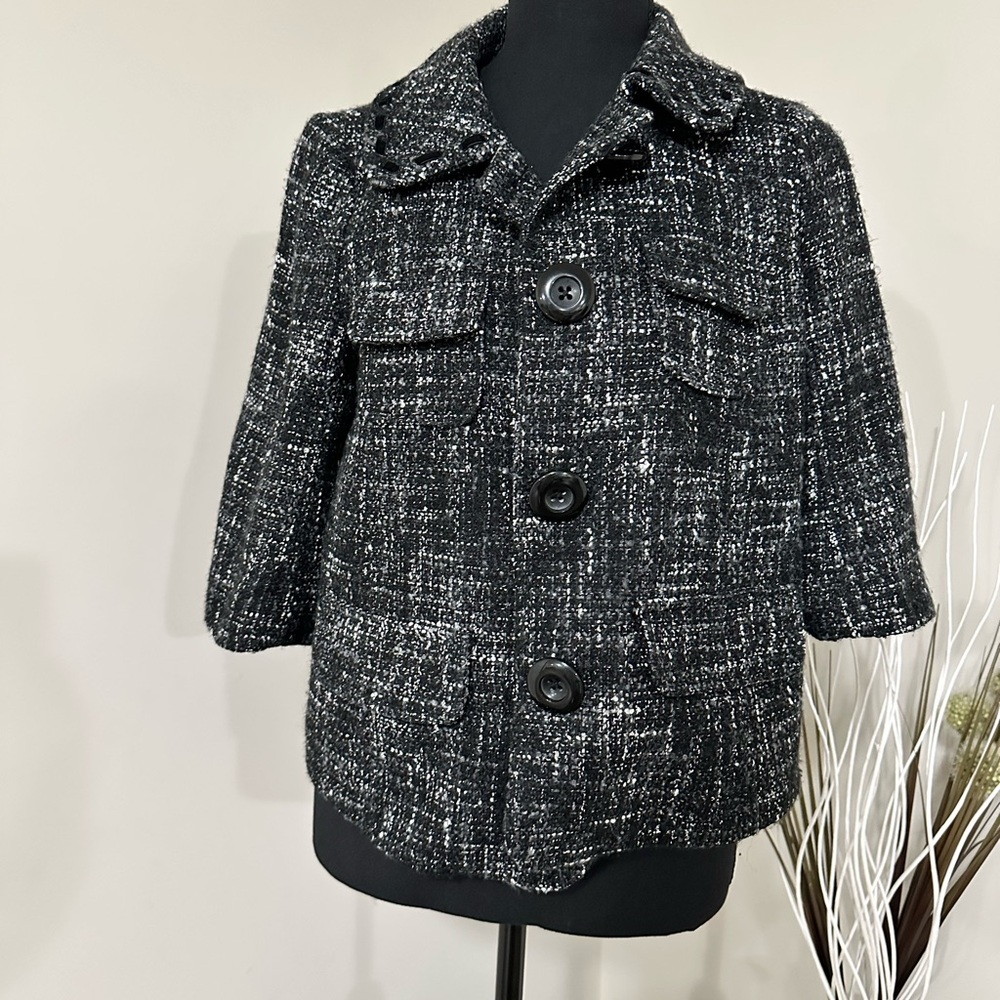 Guess Black and White Pea Coat Textured Tweed